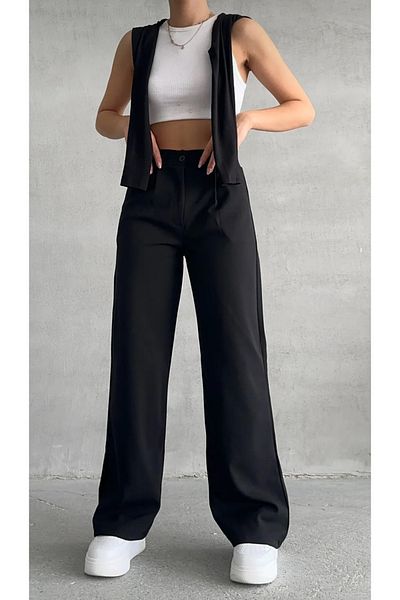 Asia Palazzo Women's Pleated Dabıl Fabric Loose Leg Pants