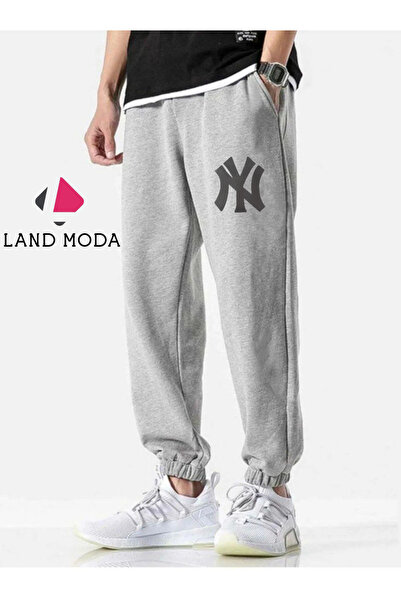 Erkek gri Spor  Baskılı Jogger Eşofman Altı - Paça Lastikli Cepli Slim Fit Eşofman Alt