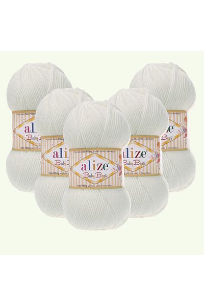 Alize Baby Best 5 Τεμάχια Βαμβακερού Νήματος - 10% Μπαμπού Antipiling, 450 Πέρλα Λευκό