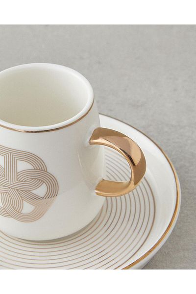 English Home Cladars 90 ml Gold Porcelain Cup Set - 4 Pieces, Coffee for 2 People