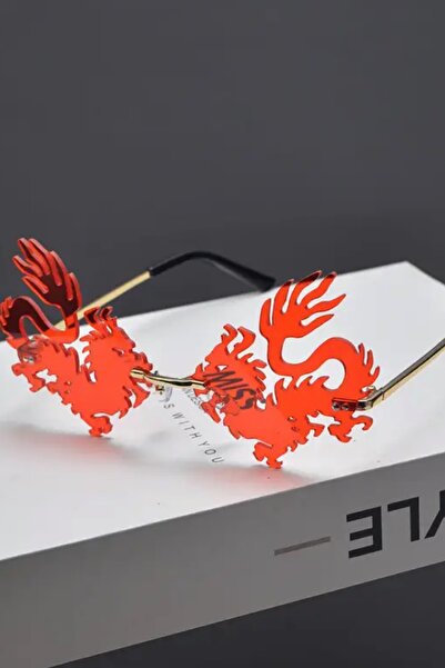 Giraffe Halloween Party Rave Punk Gözlüğü Kırmızı Ejderha