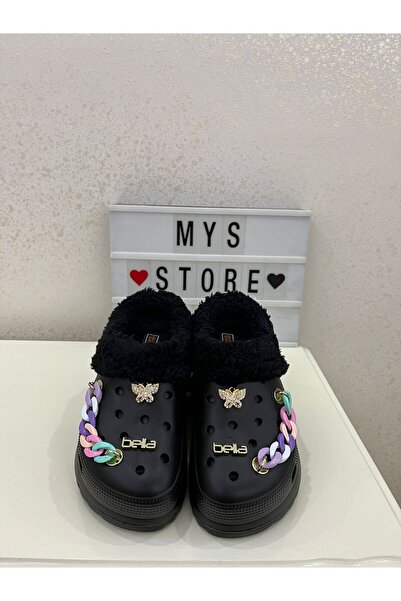 Akınal Bella Черни зимни дамски пантофи от каменна вата