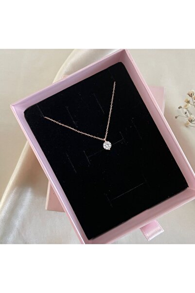 Lovera Jewellery Minimal Tek Taş Kolye Rosegold | 925 Ayar Gümüş Kolye