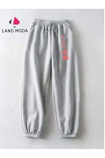 LAND MODA Ανδρικό γκρι αθλητικό εμπριμέ Slim Fit Jogger Sweatpants - με ελαστικά πόδια και τσέπες