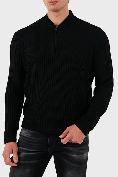 Emporio Armani Men's College Collar Woolen Sweater - Half Zipper, Regular Fit Pullover 6D1Mxp 1Mkdz 0999