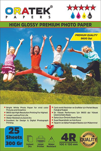 ORATEK Epson 103 L3160 - Evertday Premium 10X15Cm Glossy Photo Paper, 300Gr. 25 Pieces