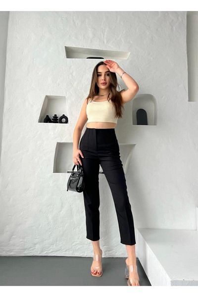 Asia Women's Collet Extra High Waist Narrow Leg Fabric Pants