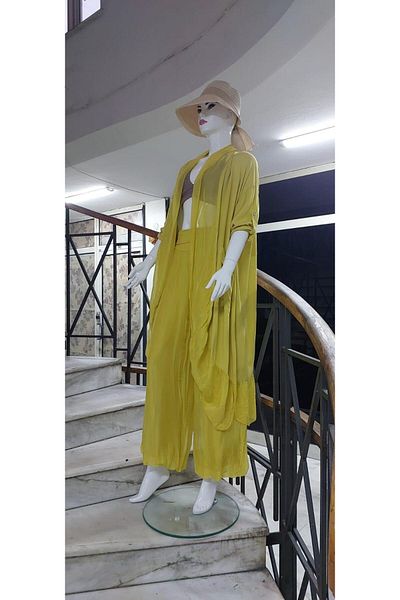 Bohem Stil Itayan Silk Detailed Oversize Caftan- Pants Set