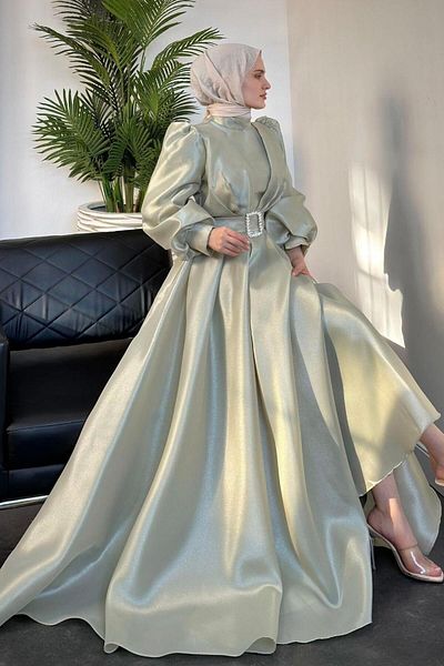 MERVEN AKYÜZ Βραδινό φόρεμα Water Green Cleopatra Taffeta