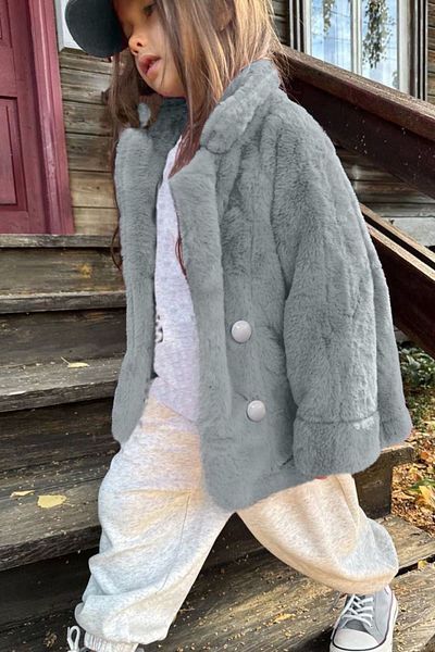 Lolliboomkids New Season Girl's Pink Color Faux Fur Button Close Λούτρινο παλτό - Παλτό Γκρι Χρώμα