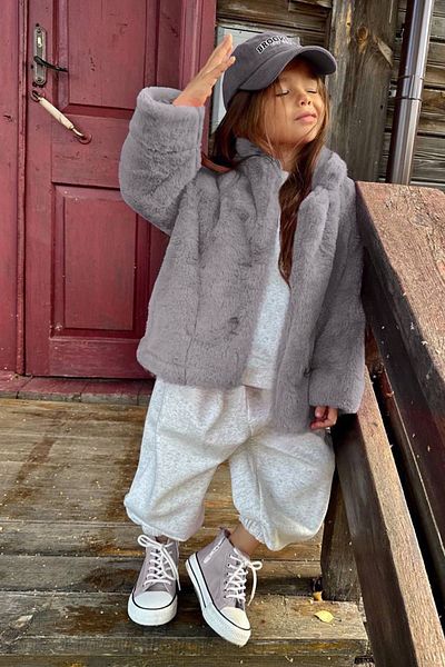 Lolliboomkids New Season Girl's Pink Color Faux Fur Button Close Λούτρινο παλτό - Παλτό Γκρι Χρώμα
