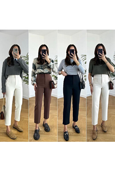 Asia Women's Collet Extra High Waist Narrow Leg Fabric Pants
