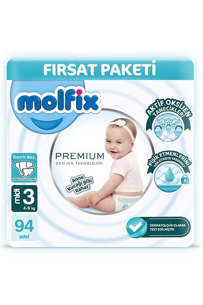 Molfix Premium Ultra Opportunity Package Midi Size 3 Baby Diapers 94 Pieces 4-9 kg