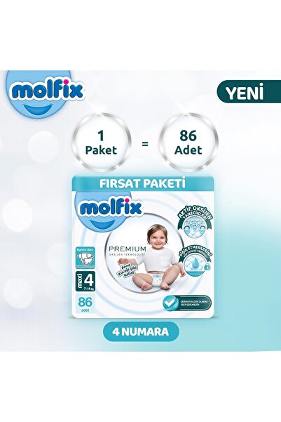 Molfix Premium Ultra Fırsat Paketi Maxi 4 Numara Bebek Bezi 86 Adet 7-14 Kg