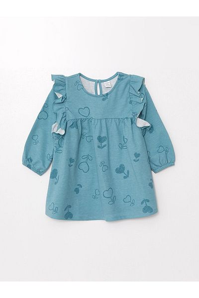 LC Waikiki Lcw - Crew Neck Long Sleeve Printed Baby Girl Dress