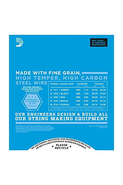 Daddario Exl170-5Tp (2 Set) Bass Guitar String Set, 5 Strings, Xl, 45-130, Bass String Set 5 Strings 045-130 5