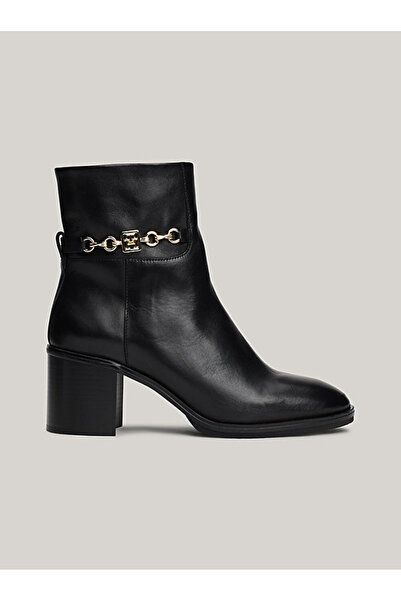 Tommy Hilfiger Leather Chain Hardware Block Heel Boots