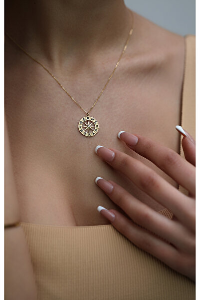 Kuyumcum 14 Ayar Altın Pusula Kolye, Anneye Eşe Sevgiliye Hediye