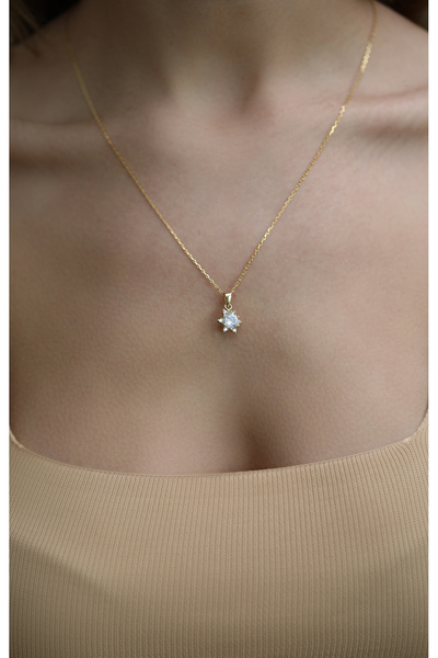 Kuyumcum 14 Ayar Altın Lotus Çiçeği Kolye, Anneye Eşe Sevgiliye Hediye