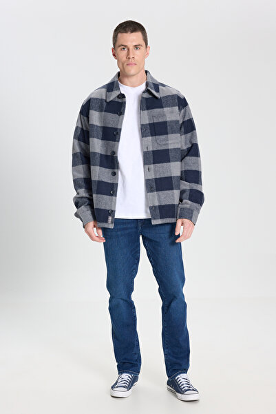 WRANGLER Loose Fit Relaxed Fit Men's Navy Blue Gray Lumberjack Shirt Jacket