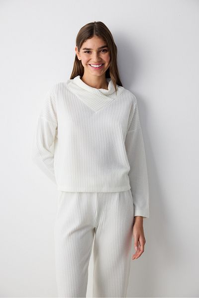 Penti Mila Waffel Ecru Hosen-Pyjama-Set
