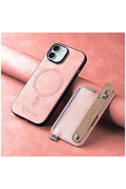Zebana Apple iPhone 12 Uyumlu Kılıf 2in1 Kartlıklı Best Deri Kılıf Pembe