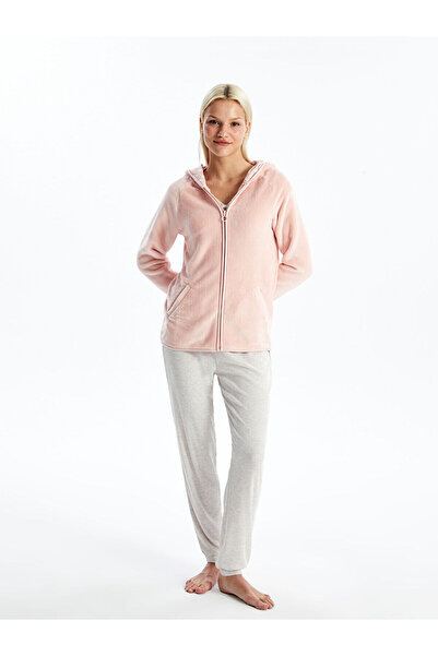 LC Waikiki Lw - Kapüşonlu Düz Uzun Kollu Kadın Pelüş Pijama Üst
