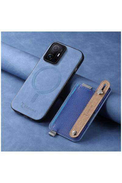 Zebana Xiaomi Mi 11T Pro Uyumlu Kılıf M-safe 2in1 Kartlıklı Best Deri Kılıf Mavi