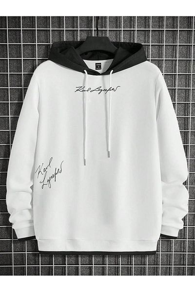 LUNAVISTA Karl Lepapes White Oversize Hooded Black Sweatshirt Hoodie