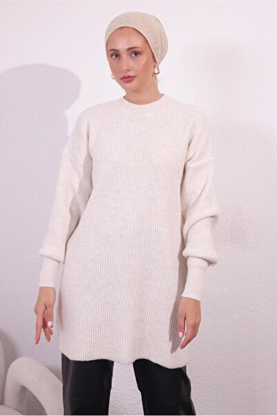 TRENDTESETTÜR Ecru Balloon Sleeve Knitwear Tunic - Women's t 1809