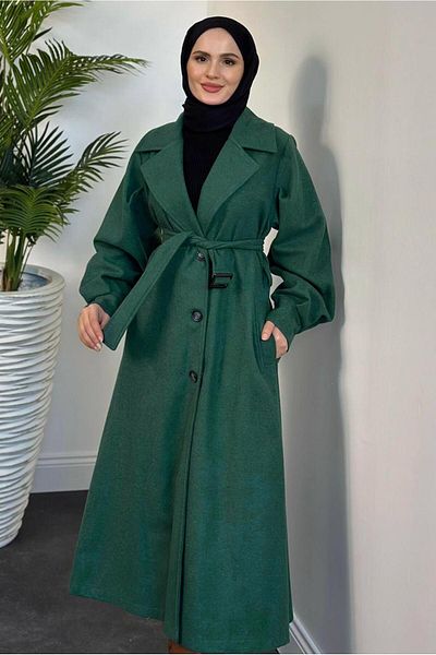 TRENDTESETTÜR Γυναικείο παλτό Green Beneton Belted - T 4216