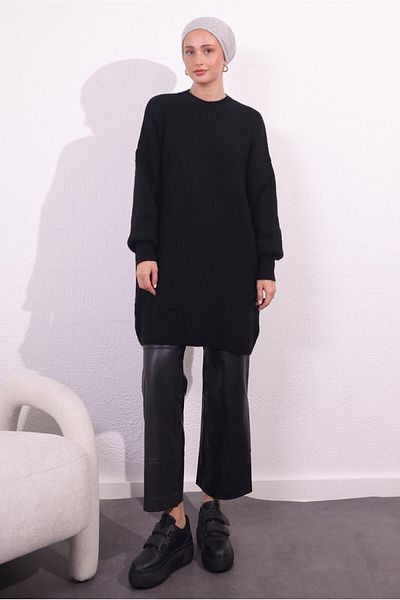 TRENDTESETTÜR Black Knitwear Tunic - Balloon Sleeve, Women'S, t 1809