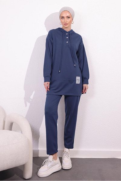 TRENDTESETTÜR Γυναικείο Σετ Παντελόνι Navy Blue Hooded - T 3843