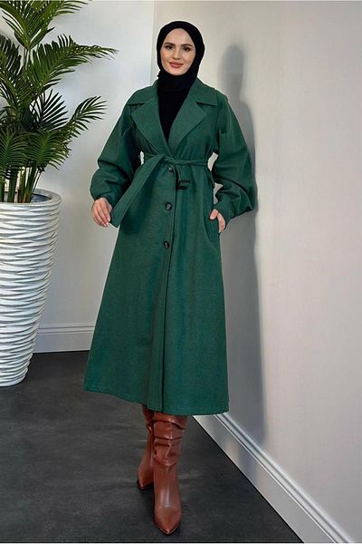 TRENDTESETTÜR Γυναικείο παλτό Green Beneton Belted - T 4216