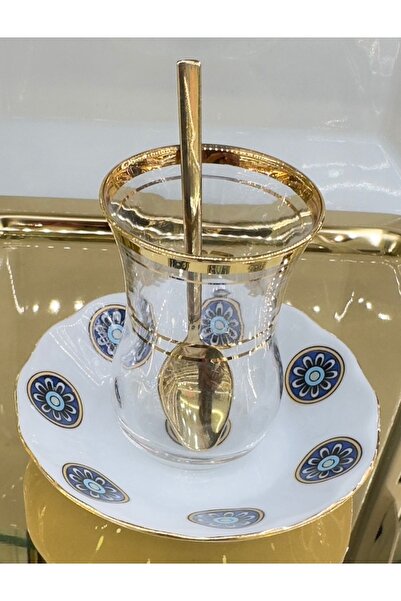 DUKKANI ISTANBUL Set of 6 Gold Gilded Tea Cups - with Spoon