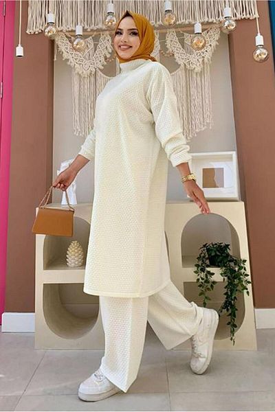 TRENDTESETTÜR Ecru Women's Long Knitwear Tunic - t 51222