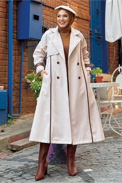 TRENDTESETTÜR Women's Ecru Bellowed Coat t 8687