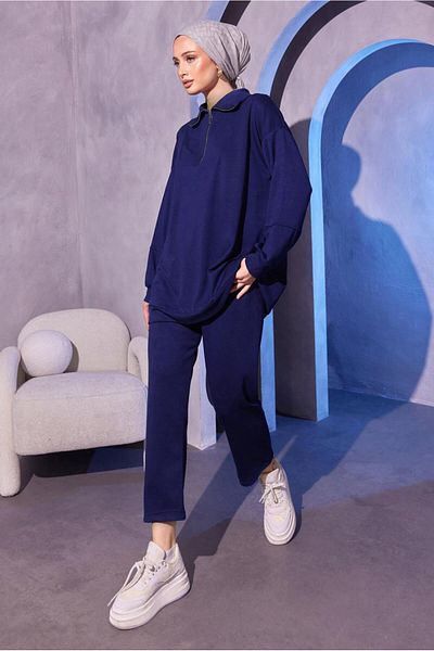 TRENDTESETTÜR Γυναικείο Σετ με Πλεκτό Παντελόνι Navy Blue - T 0144