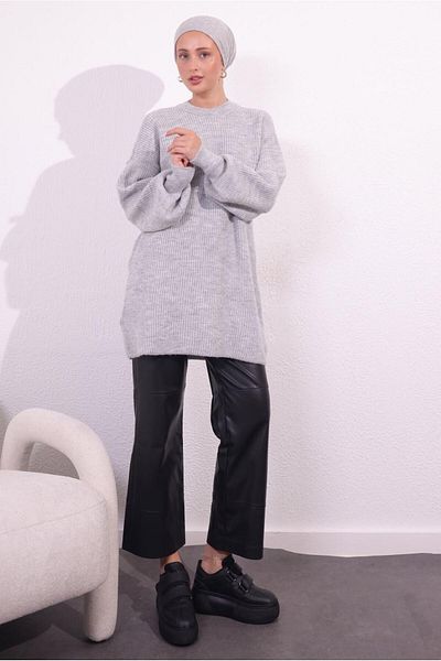 TRENDTESETTÜR Gray Balloon Sleeve Knitwear Tunic - Women's 1809