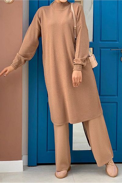TRENDTESETTÜR Women's Tan Long Knitwear Tunic t 51222