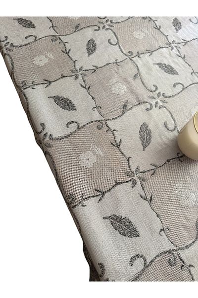 MIHAELA Gray Leaf Patterned Non-Slip, Stain-Resistant, Erasable Table Cloth