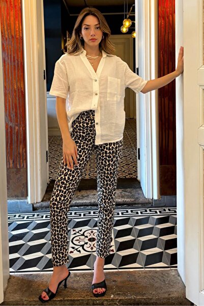 Seeh Kahverengi Leopar Kadın Jean Pantolon SH175
