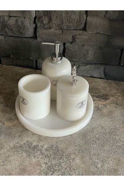 Polen Stone 4-Piece White Marble Bath Set