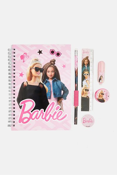 Barbie 6 Pieces Notebook Stationary Set, Pink