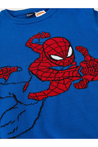 LC Waikiki Lw - Chlapecký pletený svetr s dlouhým rukávem se vzorem Spiderman s výstřihem