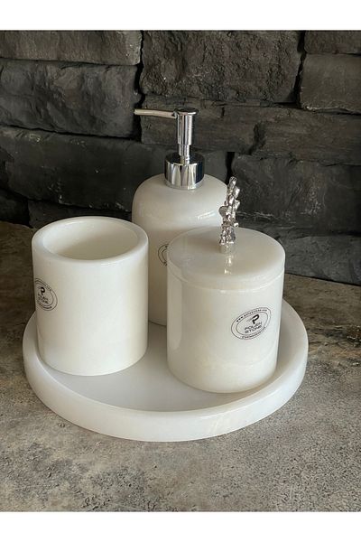 Polen Stone 4-Piece White Marble Bath Set