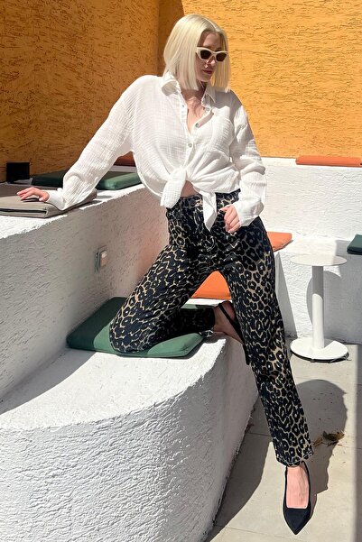 Seeh Siyah Leopar Kadın Jean Pantolon SH175