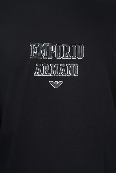 Emporio Armani Ανδρικό βαμβακερό λογότυπο με λεπτομέρειες Άνετο μπλε μπλουζάκι 6D1TDU 1JWZZ-09U3