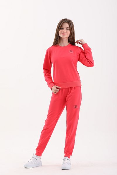 Piyera Girl's Pomegranate Flower Crew Neck Sweatshirt Elastic Leg Tracksuit Set - 4003
