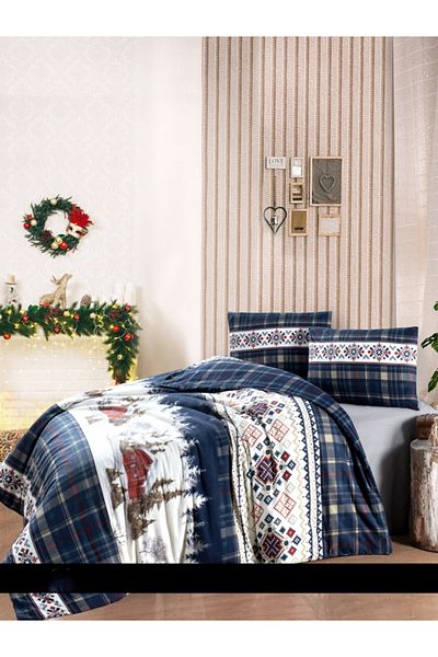First Choice Nature Navy Blue Flannel Duvet Cover Set - Single